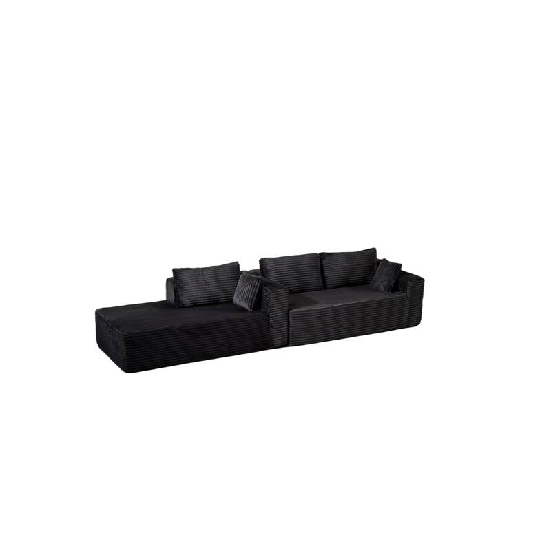Modular L Shaped Sectional Sofa with Chaise Lounge, Corduroy Upholstered Boneless Sleeper Sofa, Compression Sofa with Deep Seat