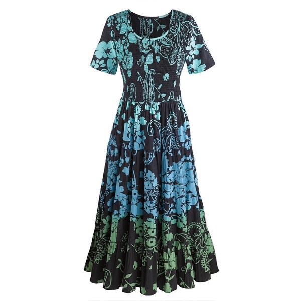 Women's Nighttime In Hawaii Maxi Dress - Scoop Neck Short Sleeves