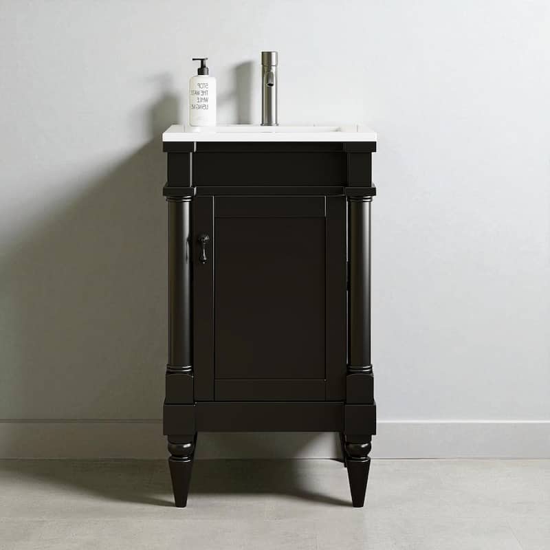 18" Small Bathroom Vanity with Sink, Modern Freestanding Storage Cabinet with Door and Shelf, Compact Single Sink - Black
