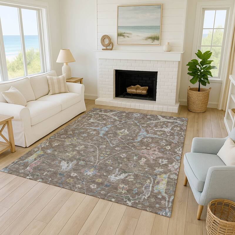 Machine Washable Indoor/ Outdoor Traditional Classic Chantille Rug