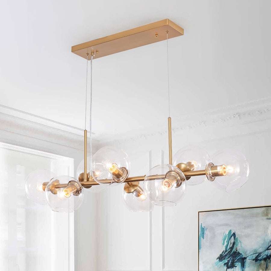 Modern 8-Light Glass Globe Linear Sputnik Island Chandelier Semi Flush