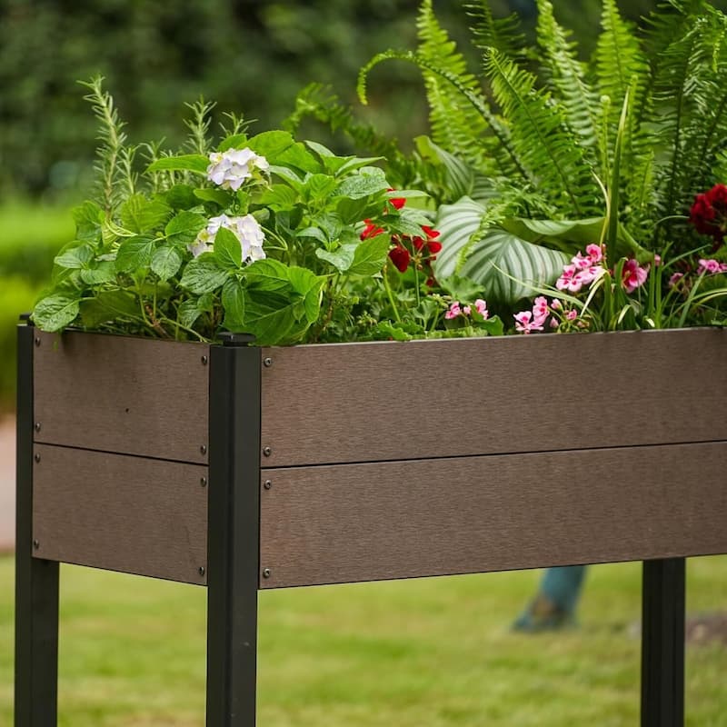 42.7" All-Weather Elevated Garden Bed, Planter Box with Storage Shelf