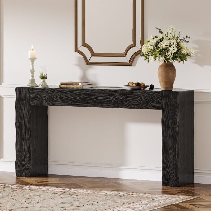 Solid Wood Console Table, 63-inch Farmhouse Entryway Table