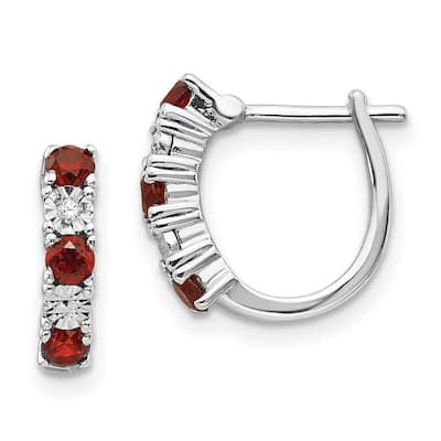 Curata 925 Sterling Silver Solid Polished Hinged post Garnet and Diamond Earrings - 12x12mm Wide 3mm Thick