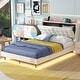 preview thumbnail 18 of 66, Twin Size Platform Bed with Storage Headboard, LED Light Strips, and USB Ports Beige - Full
