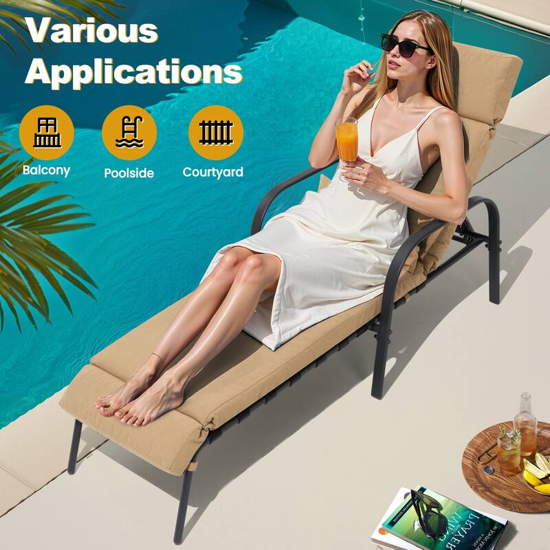 VredHom Outdoor Adjustable Chaise Lounge Chair with Cushion and Pillow - N/A