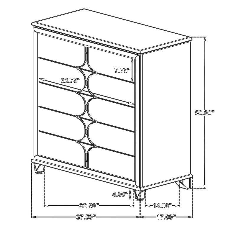 Ory Tall Dresser Chest w 5 Drawers, Chrome Star Handle, Pearl Ivory