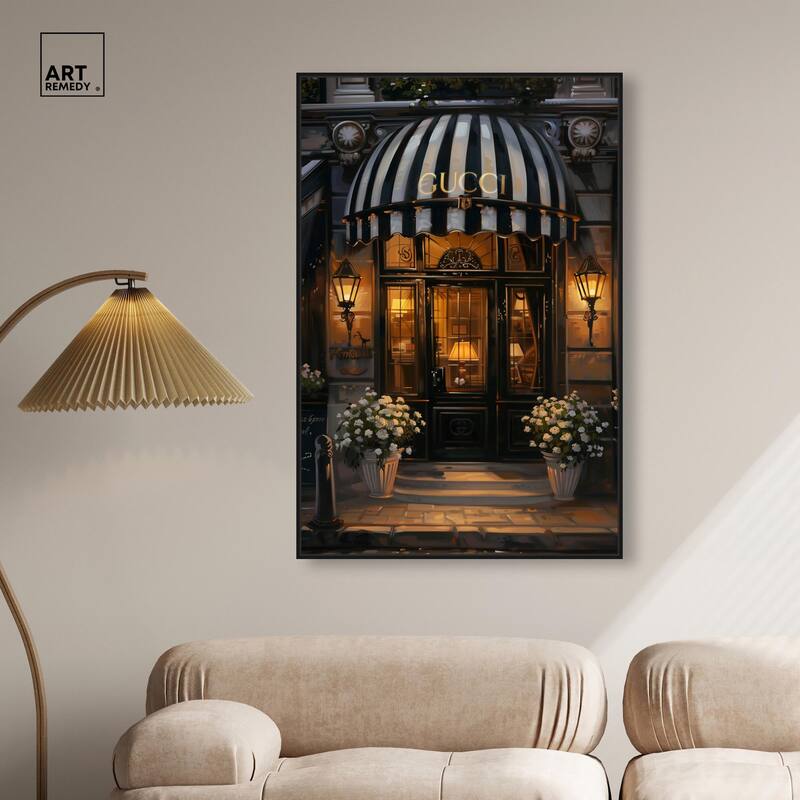 Elegant Night Time Store Visit Canvas by Art Remedy