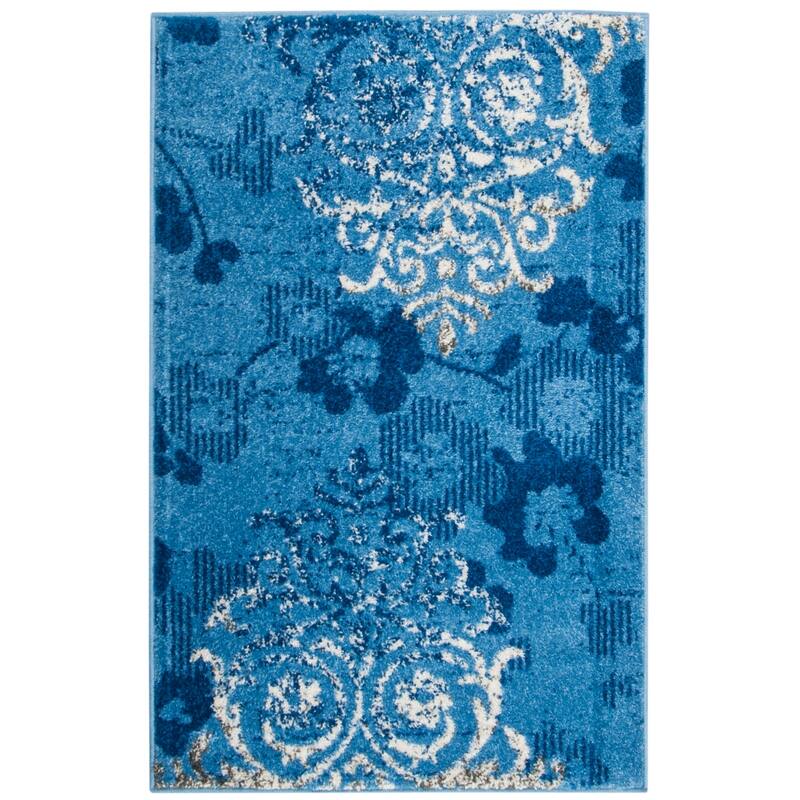 SAFAVIEH, Adirondack Rena Damask Floral Distressed Rug - 2'6" x 4' - Light Blue/Dark Blue