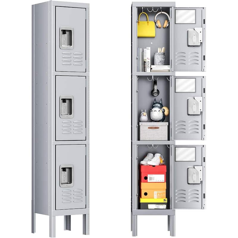 3 Door/5 Door Metal Lockers Storage Cabinet for School Office Gym Metal Storage - 3 Door Grey