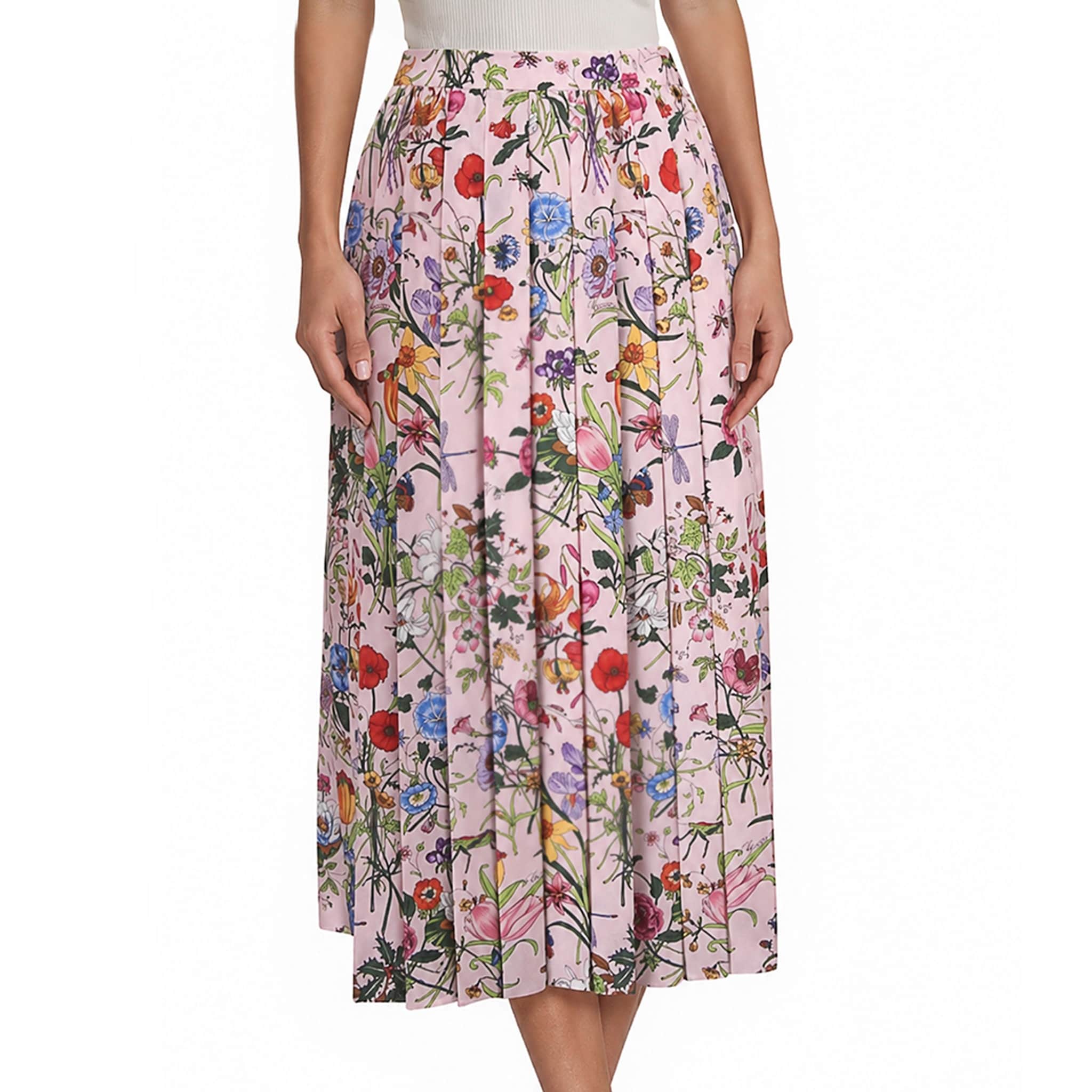 Gucci Printed Silk Pleated Skirt