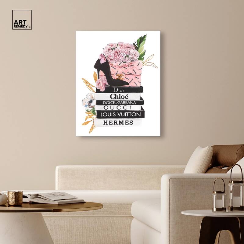 Floral Books Stack Canvas by Art Remedy, Gallery Wrapped