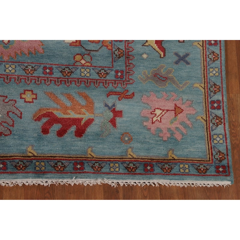 All-Over Blue Oushak Oriental Area Rug Handmade Wool Carpet - 9'2" x 11'9"