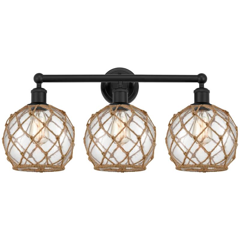 Innovations Lighting Endless Possibilities Edison - Farmhouse Rope - 3 Light 26" Bath Vanity Light - Clear Glass with Brown Rope/Matte Black