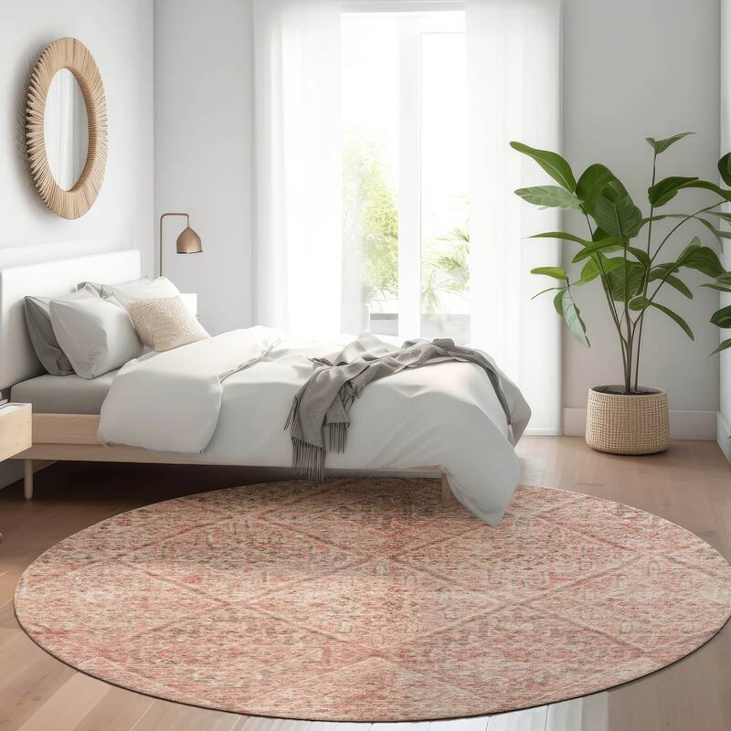Machine Washable Indoor/ Outdoor Moroccan Boho Chantille Rug - Pink - 8' x 8'