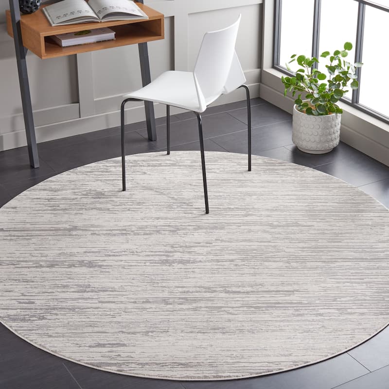 SAFAVIEH Diamond Einfrid Modern Abstract Fringe Rug - 6'7" Round - Grey/Beige