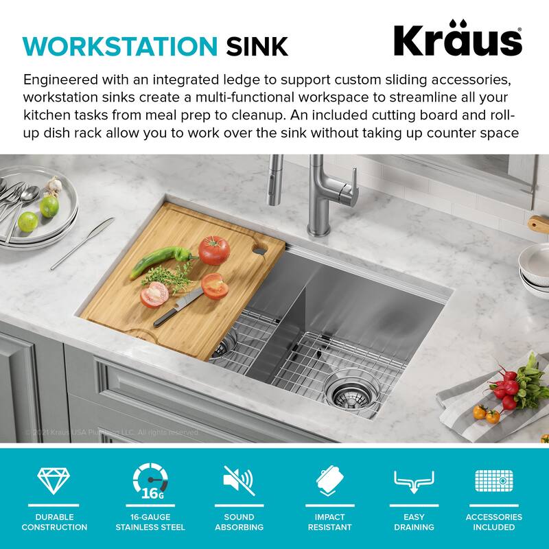 KRAUS Kore Workstation Undermount Stainless Steel Kitchen Sink