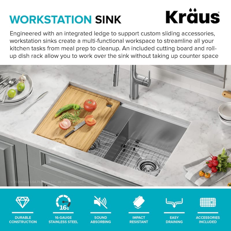 KRAUS Kore Workstation Undermount Stainless Steel Kitchen Sink
