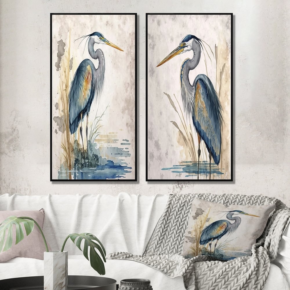 Designart "Heron By The Waterside Watercolour I" Animals Wall Art Décor Gallery Wall Set For Home Decor