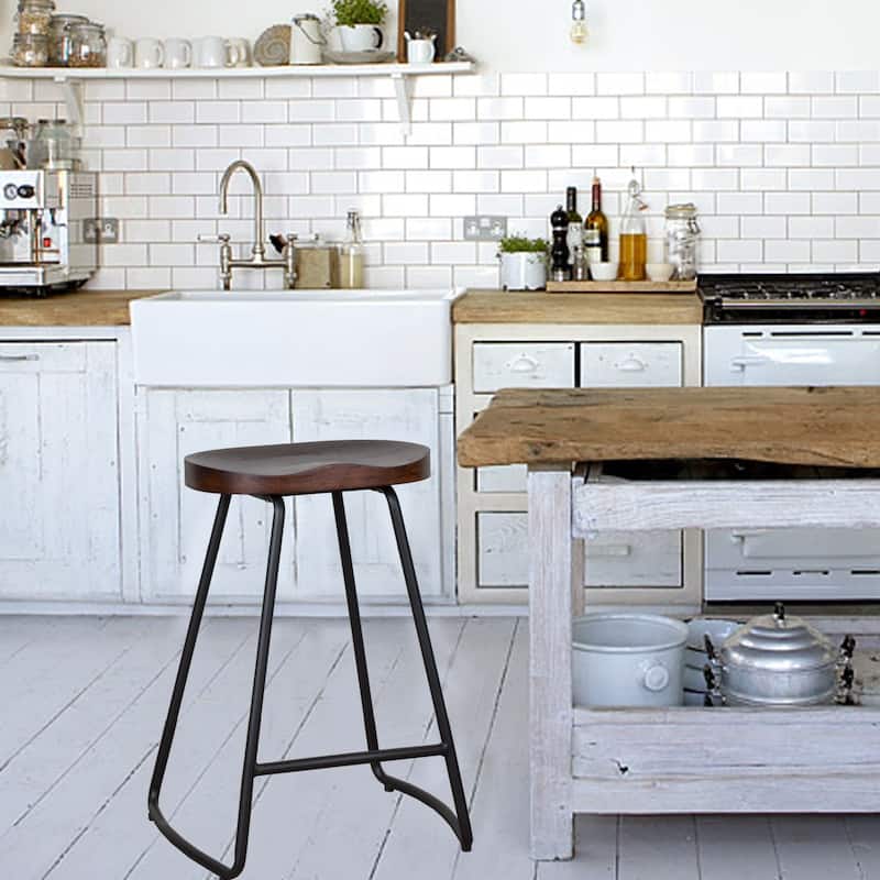 (Set of 2) Saddle 26" Solid Wood Counter Height Bar Stool