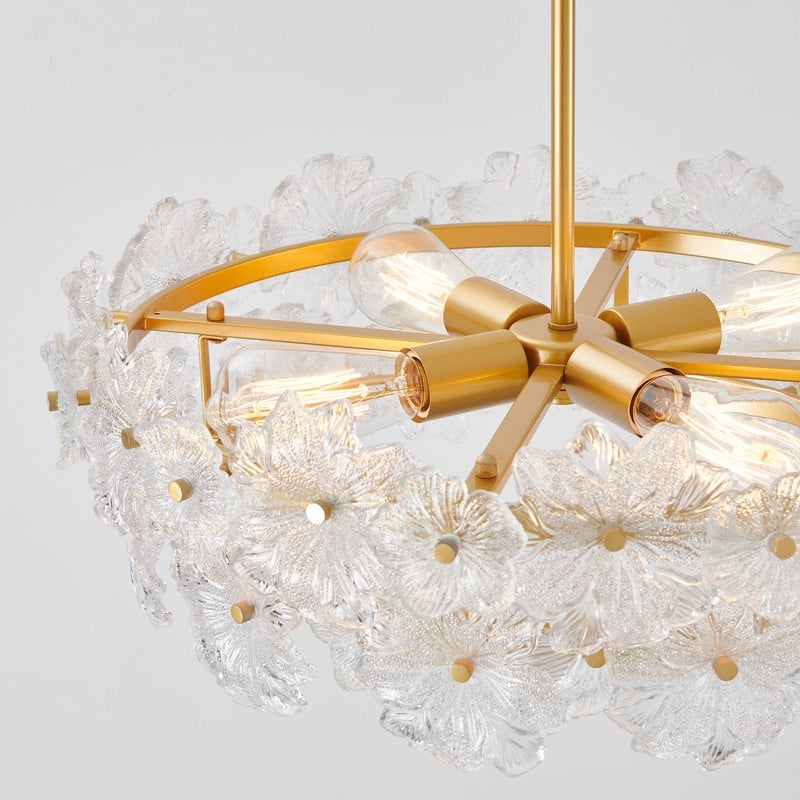 KAWOTI Modern Glam 2-Tier Floral Glass Chandelier Painted Gold - W22.5" x D7.25" X H50.5"