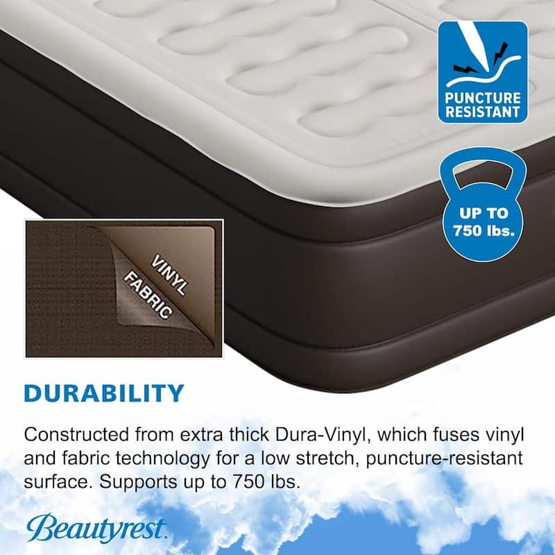 Beautyrest 18" Duet Queen Size Air Mattress - Adjustable Plush/Firm Sides, Edge Support, High-Speed Pump