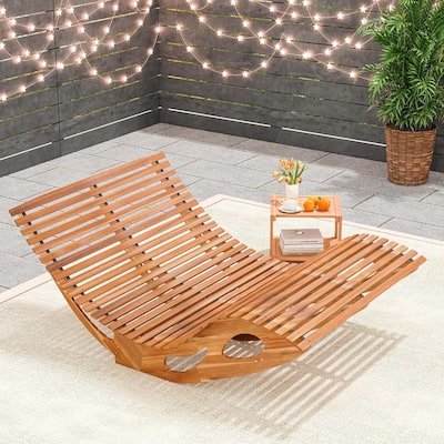 Rocking Double Chaise Lounge Acacia Wood Sun Bed Lounger
