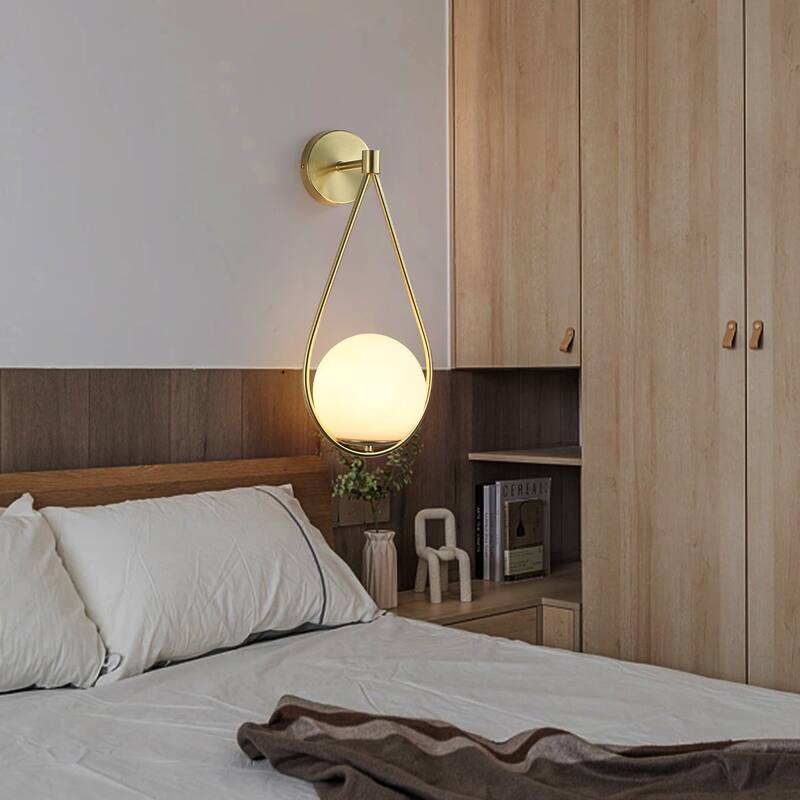 Modern Brass Gold Globe Glass Plug in Wall Sconce-Indoor Wall Light Fixtures for Bedroom, Living Room