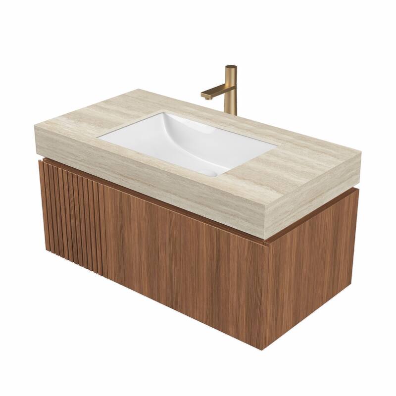 36" Roma Travertine-Pattern Countertop with Basin, NO Cabinet, NO Faucet and Sink Cover