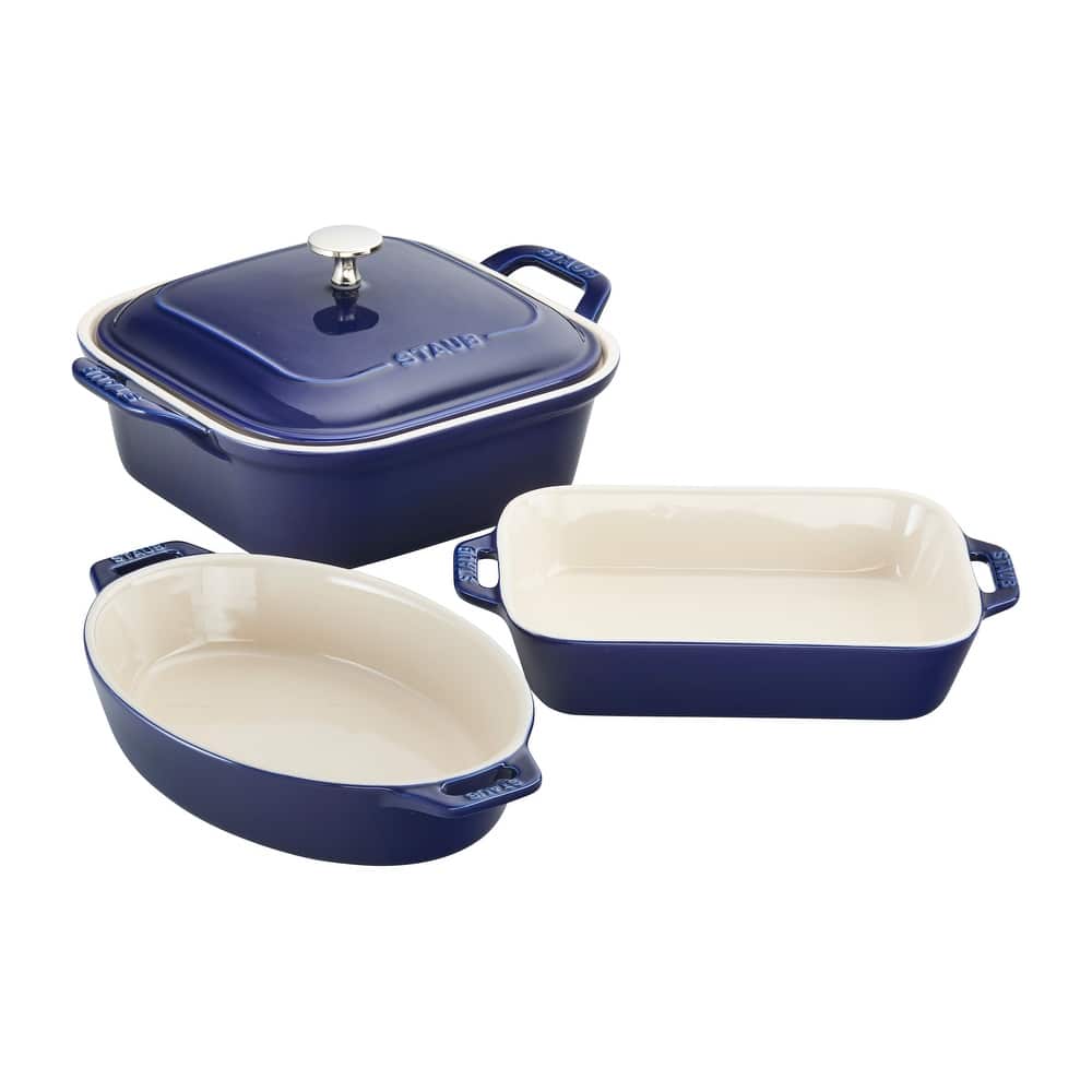Staub Ceramic 4-pc Baking Pans Set, Casserole Dish with Lid, Brownie Pan