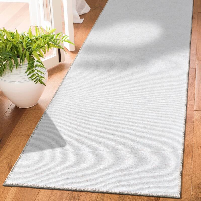 Contemporary Solid Machine Washable Area Rug - 2' 6" x 10' - Cream - Runner