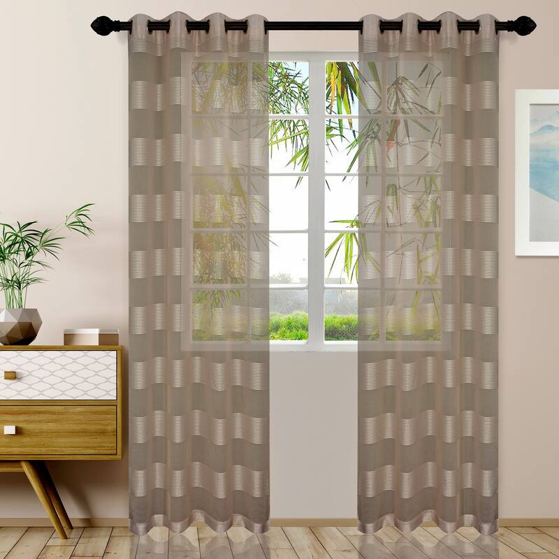 Superior Alzane Rope Sheer Grommet Curtain Panel - (Set of 2) - 52" x 96" - 96 Inches - Ecru