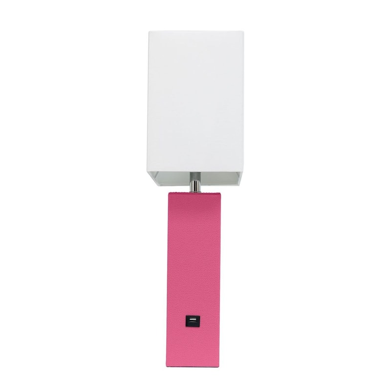 Modern Leather Table Lamp with USB and White Fabric Shade