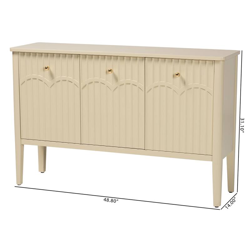 Leeba Sideboard - Modern Storage Buffet Console with Fluted Wood and Scalloped Molding for Kitchen or Dining Room