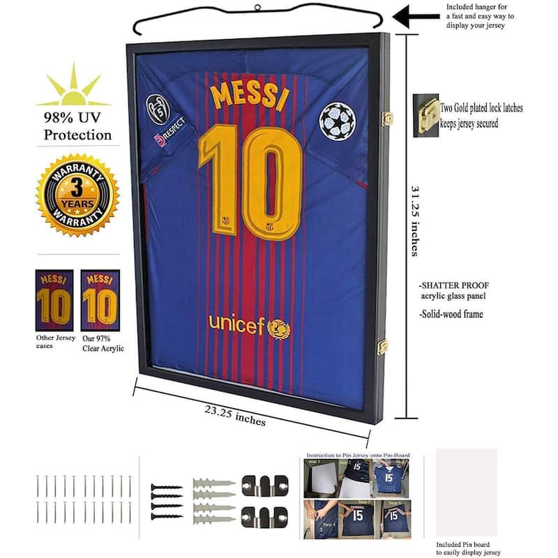 Shirt Display Frame With UV Resistant Acrylic and Hanger