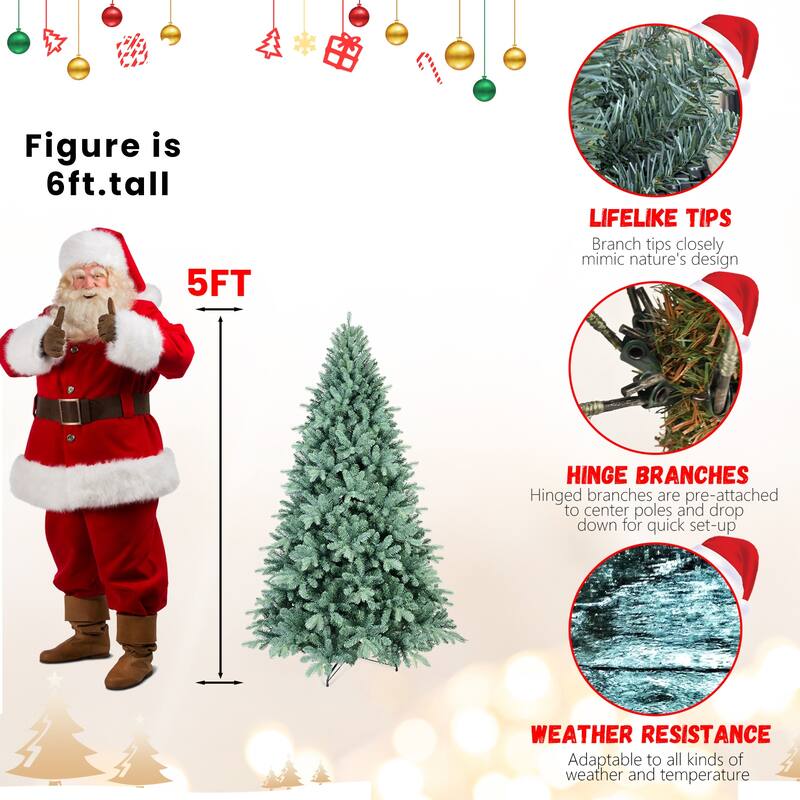 Blue-Green Tint Christmas Tree - PE/PVC Branches, Hinged Design, Full Natural Look, Metal Stand - Blue+Green