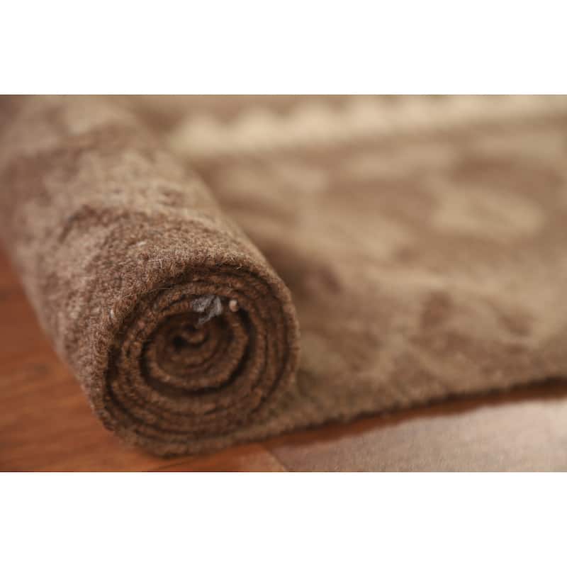 Geometric Kilim Oriental Area Rug Flat-weave Brown Wool Carpet - 5'2" x 6'8"