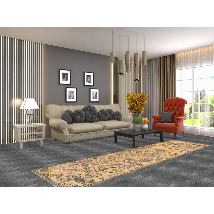 Hand Knotted Oriental 100% Wool Carpet Traditional All-Over Peach Ziegler Runner Rug - 9' 9'' X 2' 6''