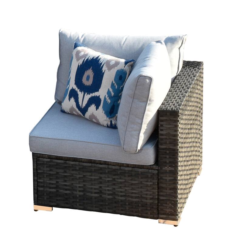 OVIOS Deep Seat Wicker 10-piece Sectional Set Swivel Chairs With Glass Top Coffee Table