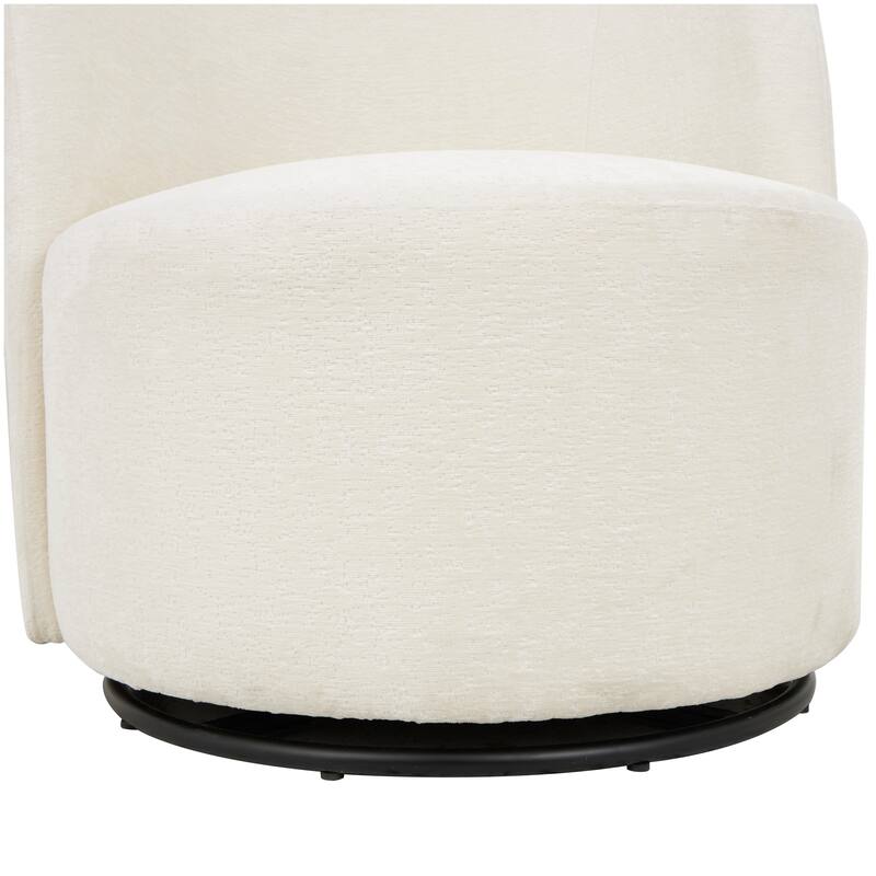 White Polyester Round Swivel Boucle Living Room Accent Chair with Black Base