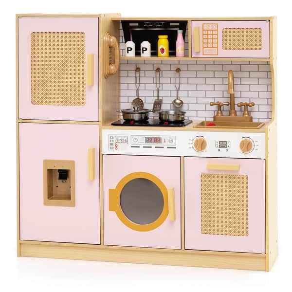 slide 2 of 20, Costway Wooden Kids Kitchen Playset Pretend Play Kitchen with Real - See Details Pink