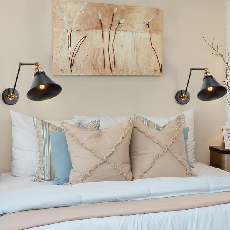 Modern Farmhouse 1-Light Black Swing Arm Wall Sconces Lights Lamp for Bedroom