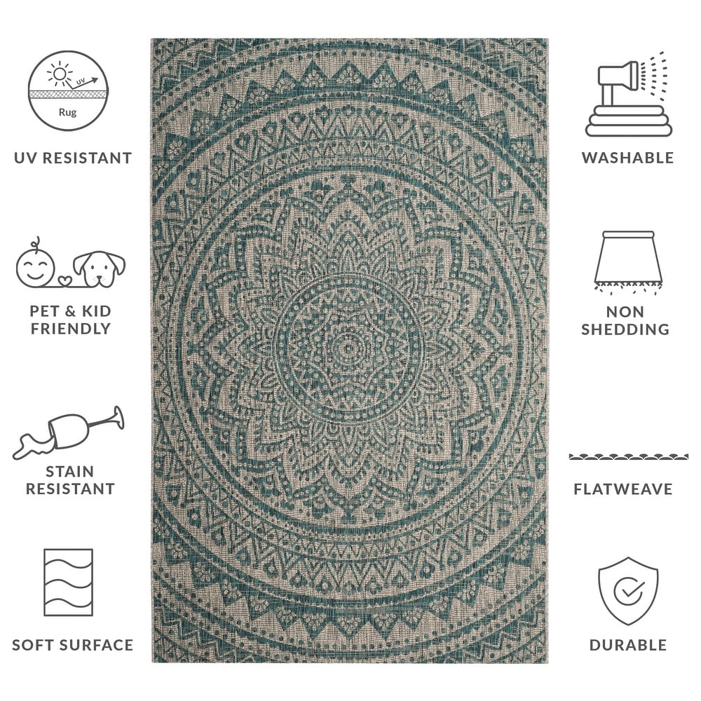 SAFAVIEH Courtyard Deepa Mandala Indoor /Outdoor Waterproof Patio Backyard Rug