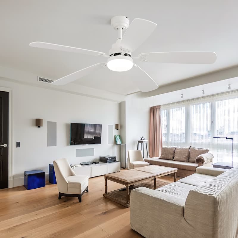 52" Wooden 6-Speed Noiceless Reversible DC Motor Ceiling Fan with Light and Remote