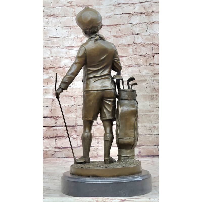 Hand Made Original Signed Artwork Caddy Boy Golfer Bronze Sculpture Trophy Artwork