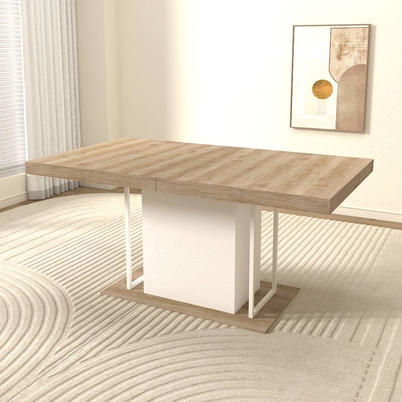 Extendable Dining Table, Wood Kitchen Table for 6-10 People, Large Home Office Table with Thick Top & Wide Feet - White Oak