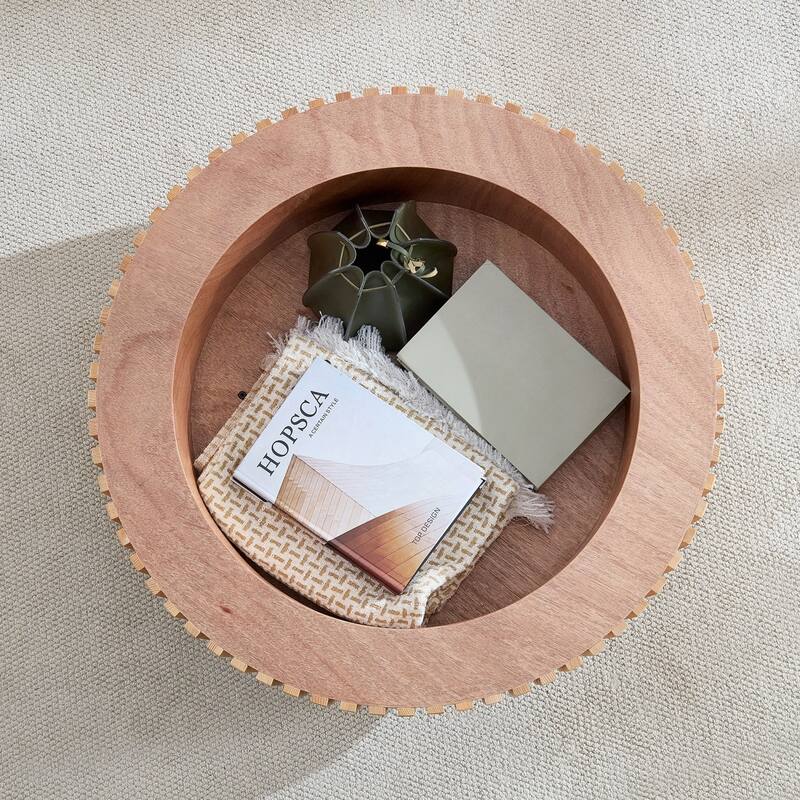 31.49'' Nesting Handcraft Drum Coffee Table with Storage