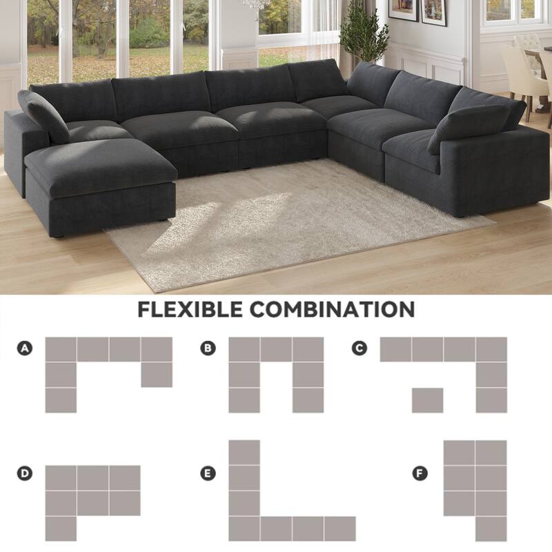 Cloud Couch Modular Sectional Sofa Oversized Down Filled Corner 7 Seater L-Shaped Couch with Ottoman for Living Room Set