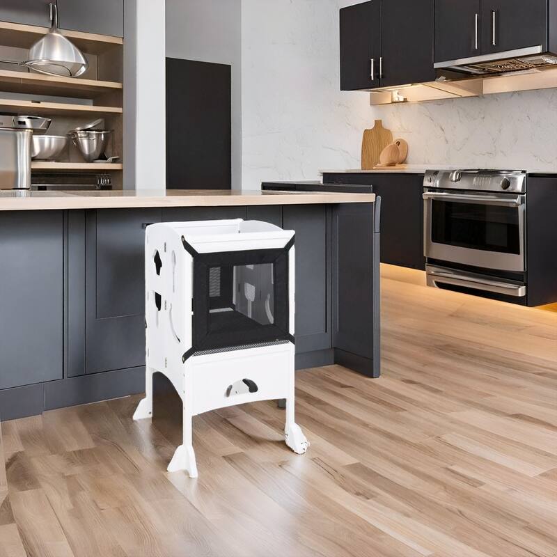 Kids Wooden Kitchen Step Stool with Safety Rails and Anti-Slip Mat, Kids Countertop Step Stools for Kids