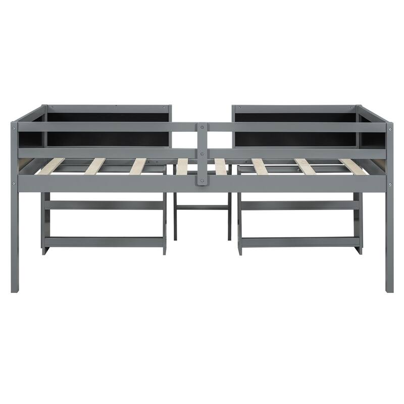 Twin Size Low Loft Bed with Two Movable Shelves and Ladder